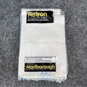 New Pair Vintage Marlborough Pillowcases With Blue & White Crocheted Lace Edging